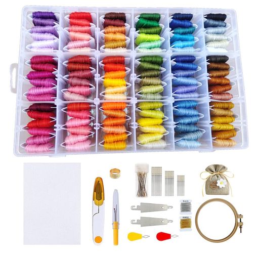 TuxFezug刺繍キットししゅう糸収納セット108色金銀付き手作りクロスステッチ初心者向けDIYししゅう枠刺しゅう針糸通し刺繍用布はさみおしゃれ贈り物収納ケース付き