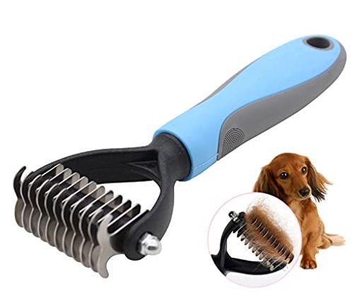 Ranviペットグルーミングツール-犬と猫用の2面アンダーコートレーキ-マットともつれの除去のための安全で効果的なデマットコーム-大型犬から小型犬用の脱落ブラシ(小さな)