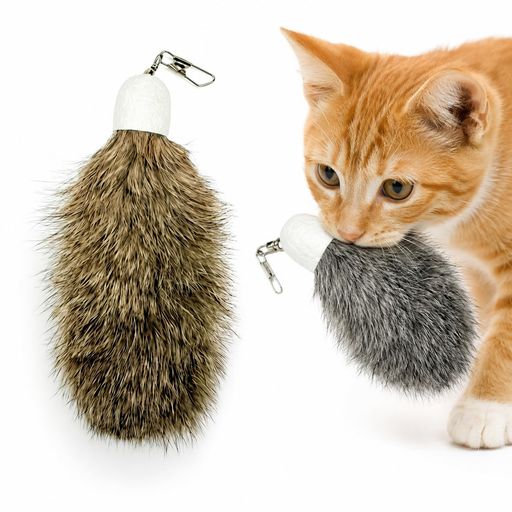 猫の運動不足解消 天然素材ならではのやわらかい質感:天然ウサギ毛とコクーン素材を使用した、猫じゃらし用の交換ヘッドです。ふんわりとした質感と自然な動きで、猫の興味を引きやすい設計です。 天然素材ならではのやわらかい質感:天然ウサギ毛とコクーン素材を使用した、猫じゃらし用の交換ヘッドです。ふんわりとした質感と自然な動きで、猫の興味を引きやすい設計です。 猫じゃらしに取り付けて遊べる交換用タイプ:お手持ちの猫じゃらしに付け替えて使える交換用ヘッドです。軽くて扱いやすく、毎日のじゃらし遊びに取り入れやすい仕様です。 ひとり遊びにも対応:猫じゃらしに付けるだけでなく、そのまま床に置いて猫が前足で抱えたり、けったり、くわえたりして遊ぶこともできます。 2個セット・天然素材のため個体差あり:2個セット。長さ約12cm。天然素材を使用し、手作業で仕上げているため、色味・毛並み・形状・サイズに若干の個体差があります。