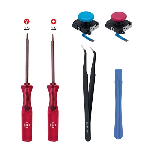 McbazelSwitch有機EL(SwitchOLED)/Switch/SwitchLite用の3Dアナログジョイスティック2枚入りスイッチライトスティック交換修理部品修理ツールキット付き-ブルー/ピンク