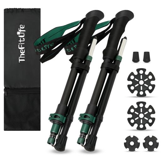 Sticks - TheFitLifeトレッキングポール折畳み登山ストック軽量100-120cm伸縮ウォーキングポールウォーキングステッキ2本セット登山杖登山ポール山登りステッキハイキングポール男性女性高齢者(灰緑…