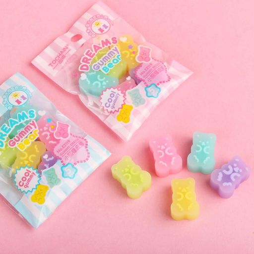 Correction - Refoiner消しゴム小学生よく消える5個ミニ消しゴム半透明ゼリー可愛いグミベア消しゴム多色鉛筆消しゴム折れないeraserおもしろ文房具おしゃれ製図用消しゴム入学祝い小学生女子が喜ぶプ…
