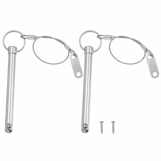 PATIKILクイックリリースピン直径3/8”(10mm)全長3.9”(100mm)有効長3.5”(90mm)ワイヤー付きカーボン鋼ビミニトップピン2個入りオーディオマリンシルバー