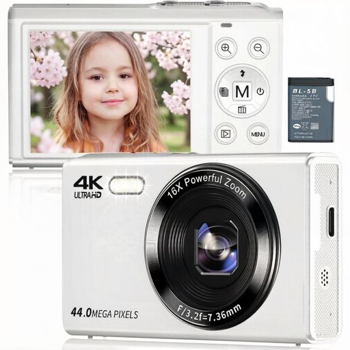 デジカメ4K44MPAFオートフォーカス機能小型デジタルカメラポケットカメラ4400万高画素充電式16倍デジタルズーム大画面2.4インチクリスマス誕生日軽量携帯便利青少年大人初心者向け日本語…