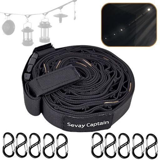 SevayCaptainデイジーチェーンハンギングチェーン物干しロープ高強度ナイロン製長さは5.5mから6.1mまで調節可能付属の反射バンドにより暗闇でも視認できます24箇所の吊り下げ位置S型アルミ…