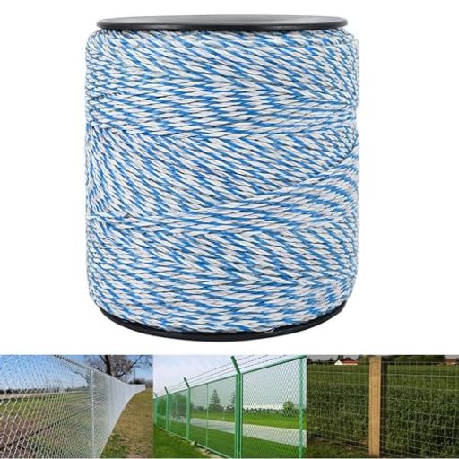 電気柵線500m電さく電線6本撚り線2mm青と白高い視認性電柵ロープイノシシ電気柵ワイヤーステンレス鋼高導電率強導電性防錆性耐紫外線農場牧場馬牛牧羊犬用家畜の保護(4.0)