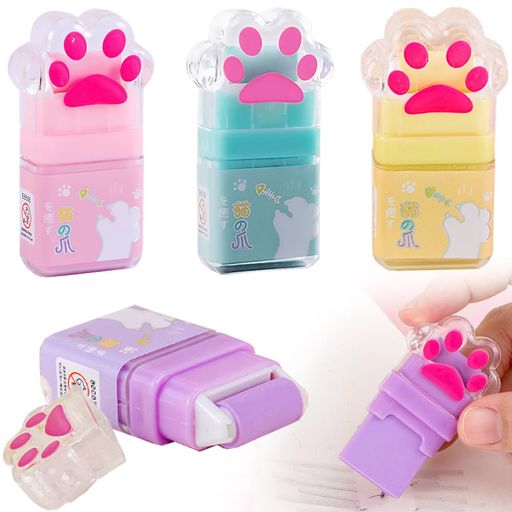 Rakuten - ローラー消しゴム4個セット猫の肉球形両端ローラー消しゴムよく消える回収可能小型便利な持ち運び筆記用具学校・オフィス用品学習用文房具小学生・子供用プレゼントに最適(4色ランダ…