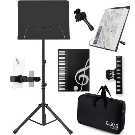 Music Stands - GLEAM譜面台-楽譜スタンドメタルキャリングバッグ付き2つの功能楽譜ファイル付楽譜クリップ付収納バッグ付読書台筆記台スペクトルスタンド三脚楽譜たて