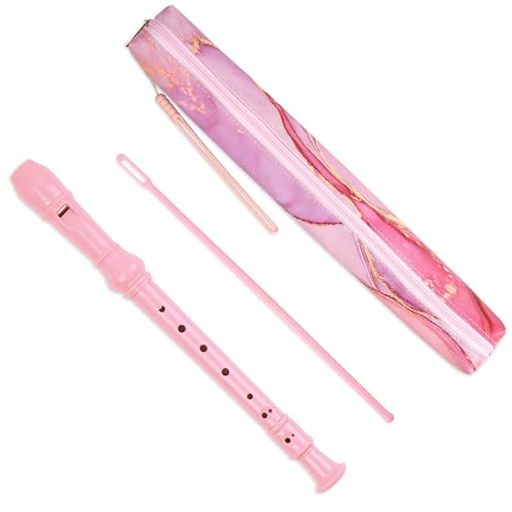 Soprano Recorder - Jasennaソプラノリコーダー小学生初心者8穴Cキーソプラノレコーダーそうじ棒、運指表、革製収納バッグ(2-PinkSplash-inkA2)