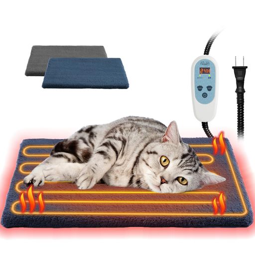 ペットヒーターTWONEペット用ホットカーペット猫犬用ヒーターマット30～55°C温度調節可能6段タイマー機能小動物用電気ヒーターペット加熱パッドコード全身ラセン管付き噛み付き防止暖…