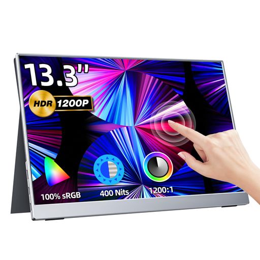 モバイルモニターKKSMART13.3インチタッチパネル超軽量400G高輝度400NITS100%色域超薄型アルミ合金製筐体画像比自動適合16:10解像度1920*1200WUXGAスピーカー内蔵HDRモード対応