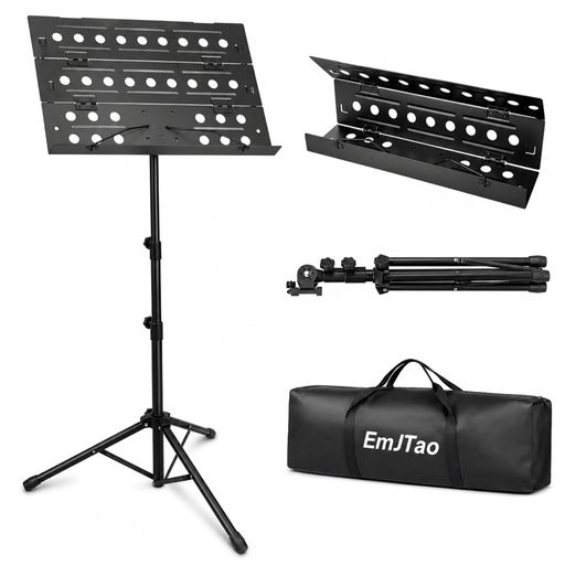 Music Stands - EmJTao譜面台折り畳み式楽譜立て持ち運び便利丈夫な楽譜スタンド三脚安定収納袋付き譜面台簡単組立演奏・自宅練習用日本語取扱説明書付き