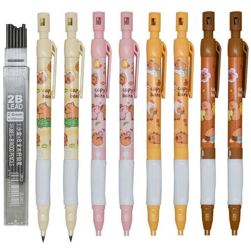 Maydahui12本シャープペン2.0mm2B芯リフィルかわいいカピバラ動物鉛筆シャープペンシル12本2Bシャー芯描画筆記スケッチ用学生子供女の子男の子学生文...