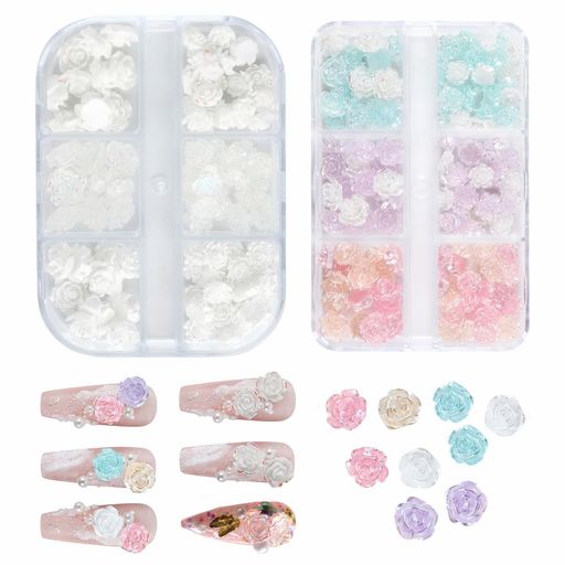 ネイルパーツ花2ケース3D立体薔薇バラカメリア椿ネイルパーツストーンクリア白可愛い大きめ花ネイルア..