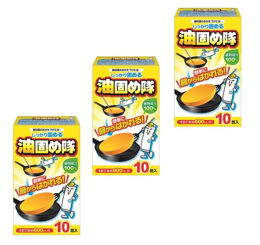 フライパン,ポット 内容量:10包x3個 ブラント名:コットンラボ 原材料: 天然油脂成分 1包で600MLの油を固めるので、手やキッチンを汚さずに簡単に油を捨てられます。 揚げカスもそのまま固めて、簡単にナベやフライパンの後始末ができます。