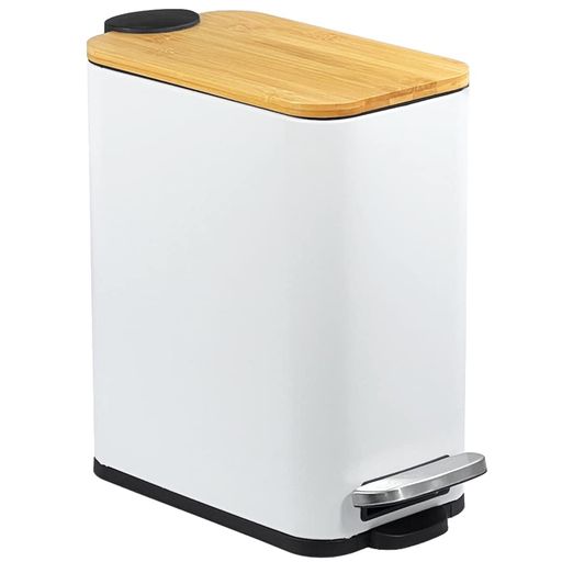 ゴミ箱 ふた付き 5L スリム ペダル式 ゴミ箱 角型 竹蓋 おしゃれ ごみ箱 消臭 密閉 音無し キッチン/リビングルーム/トイレ/バスルーム/オフィス/部屋用(白い)