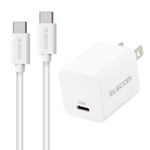 エレコム USB PD対応 20W 充電器 Type-Cx1ポート ケーブル付き(C-C/1.5m) 小型 コンパクト 折りたたみ式プラグ採用 コンセント 【iPhone 16 15 iPad Android 各種対応】 ホワイト EC-AC17WH