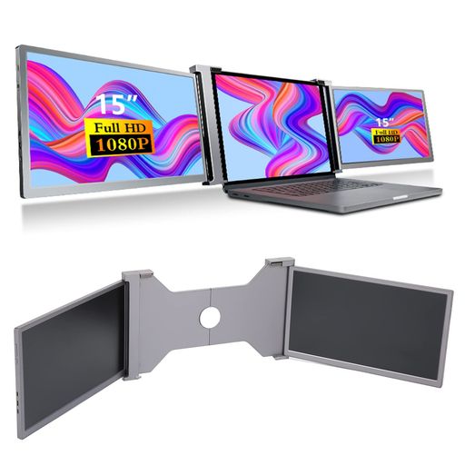 ラップトップスクリーンエクステンダー、トリプルポータブルモニター、15インチFHD 1080P ラップトップスクリーンエクステンダー、トリプルポータブルモニター、15インチFHD 1080P