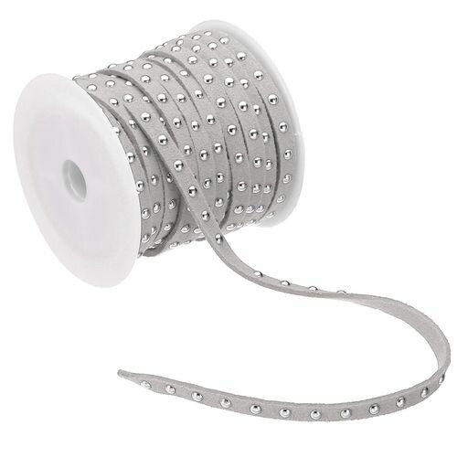 PATIKIL宝飾品メイキング用のスタッド付きフェイクスエードコードロープ5mmのマイクロファイバーフラットレザーレースリベット付きグレーシルバー