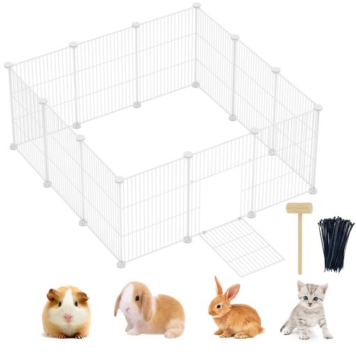 Lxvcklyペットフェンスドア付きの小動物ウサギフェンス暗号化された金属ワイヤー動物柵モルモットケージ猫柵子犬柵室内用组立式多機能DIY立ち囲いホワイト