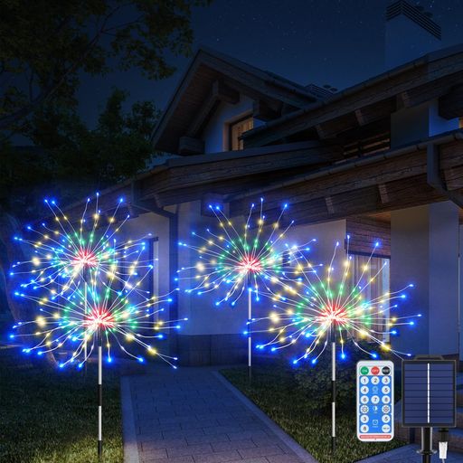 DalugoイルミネーションライトソーラーLEDストリングライト屋外防水ガーデンライト花火型4輪640LEDUSB充電可能大容量ソーラーパネル電量表示付き8点灯モード夜間自動点灯イルミネーション…
