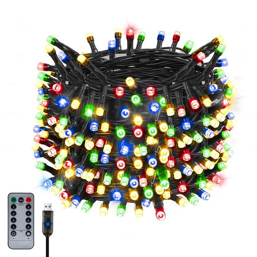 DalugoLEDイルミネーションライトUSB式リモコン付き13m150灯ストリングライトIP44防水屋外室内クリスマスツリー飾りライトストレート8点灯パターンタイマー機能明るさ調節可能フェアリーラ…