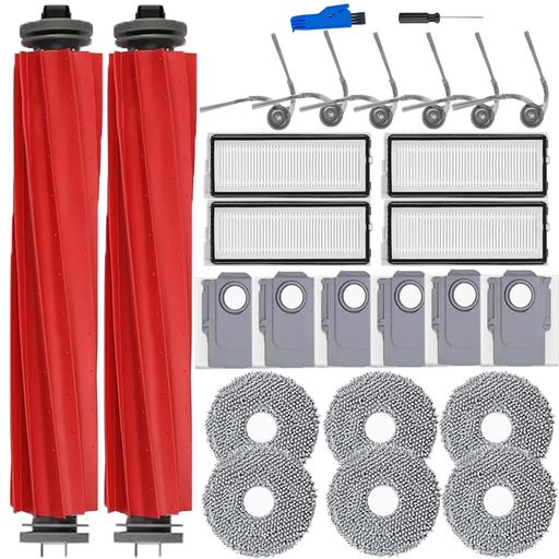 EATBALE 対応Roborock QV 35S/QV 35A ロボット掃除機交換部品キットの付属品: メインブラシ 2本、モップクロス 6枚、フィルター 4個、ダストバッグ 6個、サイドブラシ 6個、クリーニングブラシ 1本…