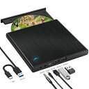 Yisjek外付けCDDVDドライブUSB3.0タイプCCDDVDプレーヤーオーディオ/USBポート/電源ケーブル付きDVDドライブ外付け読み取り/書き込み静音...