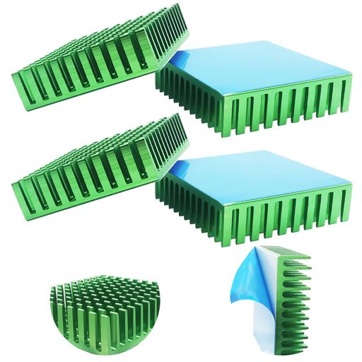 放熱シート、CTRICALVER4個の冷却フィン(グリーン)、3Dプリンターを冷却するためのヒートシンク、ブルーの熱伝導粘着テープ付き、L40mmxW40mmxH11mm