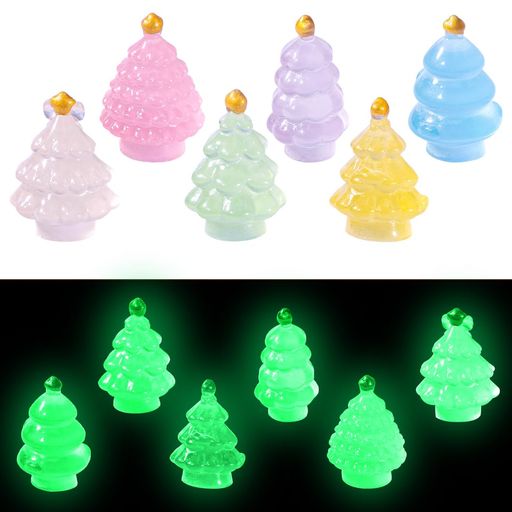 RolinRolyミニ置物蛍光樹脂クリスマスツリーデコレーション6セット夜光装飾水槽の装飾に使用ミニチュア可愛いフィギュアクラフト飾り盆栽ガーデンマイクロ風景飾り置物小道具水槽用ア…