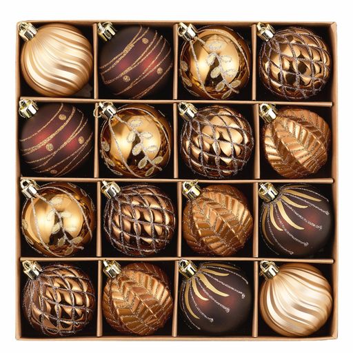 ValeryMadelynクリスマスオーナメント北欧風6cm16個入り森のコッパー金銅色ゴールドクリスマス飾りクリスマスツリー飾り飾り付けボールオーナメントおしゃれゴージャス