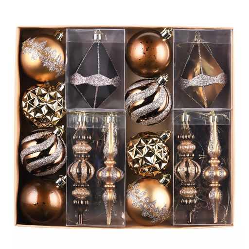 ValeryMadelyn北欧風クリスマスボールオーナメントゴールド・コッパー豪華40個セットボールクリスマスツリー飾り飾り付けおしゃれゴージャスレッドゴールド金銅色