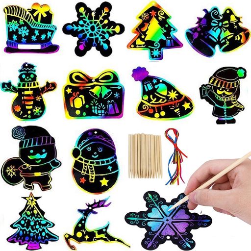 Lakymisyクリスマスツリー飾り36枚セットクリスマスオーナメント12種類スクラッチアートサンタ雪雪だる..