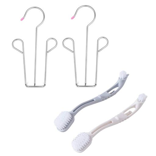 2個組靴洗いブラシ+2個組シューズハンガー長柄靴ブラシ靴洗濯掃除ブラシ洗濯用品ステンレス製省スペー..