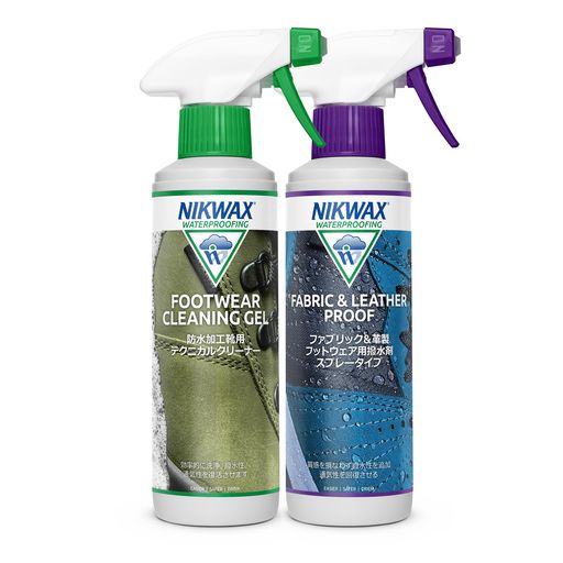 ニクワックスNIKWAXフットウェアクリーニングジェル+布&革製最強防水スプレー300mlx2-登山靴・ハイキン..