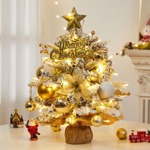 【2025新登場】クリスマスツリー卓上ミニツリー45cm雪化粧卓上ツリー3mLED飾りライト付き組立簡単収納..