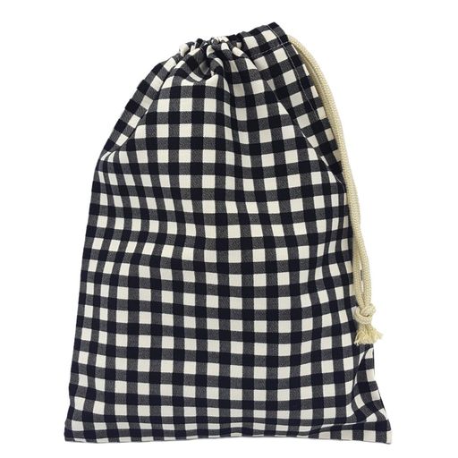 手作り工房FUJITA(Handcraft Fujita) うわぐつ袋 黒xギンガムチェック柄 男の子 女の子 巾着袋 中 ハンドメイド 日本製