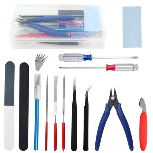 WMYCONGCONGプラモデル工具15点セット入門ツールセット初心者向きモデラーデザインカッター(5個替え刃付き)薄刃ニッパーヤスリ精密ピンセット収納ケース付き