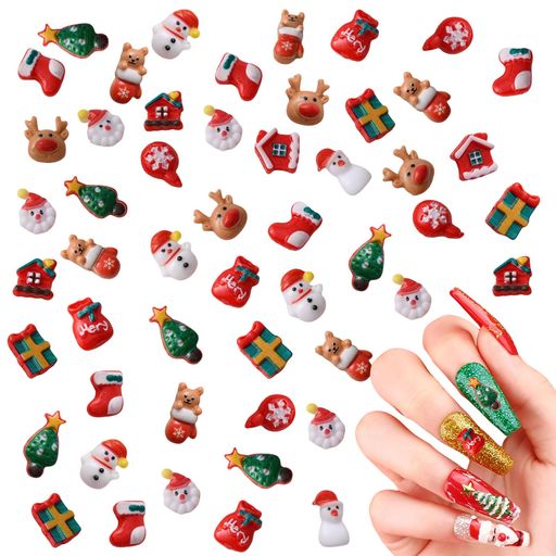 ネイルパーツクリスマス100個セット3D立体可愛い雪だるまサンタクリスマスツリートナカイ手袋クリスマ..