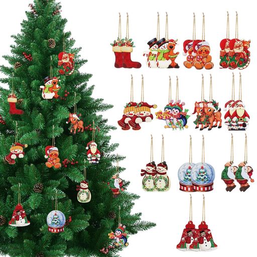 クリスマスオーナメント木製24個セットサンタクロース雪だるまトナカイベルクリスマスツリーオーナメン..