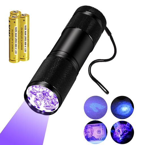 ブラックライトUVライトLED懐中電灯紫外線395nmアルミ合金材質高耐久小型軽量ポータブルIPX4防水ライト..