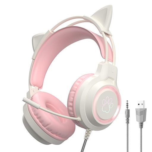 ヘッドホン猫耳ヘッドホンゲーミングヘッドセット有線イヤフォン子供用ヘッドフォン40MMスピーカー携帯便利マイク付きRGBライト付きUSBポート搭載PS4/PS5/SWITCH/PC対応在宅勤務オンライン授…