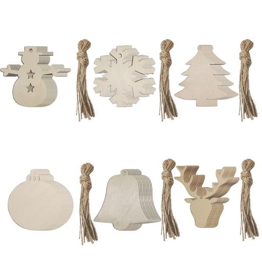 クリスマスツリーオーナメント木製北欧60個6種類クリスマスオーナメント飾りベル雪の結晶トナカイ雪だ..