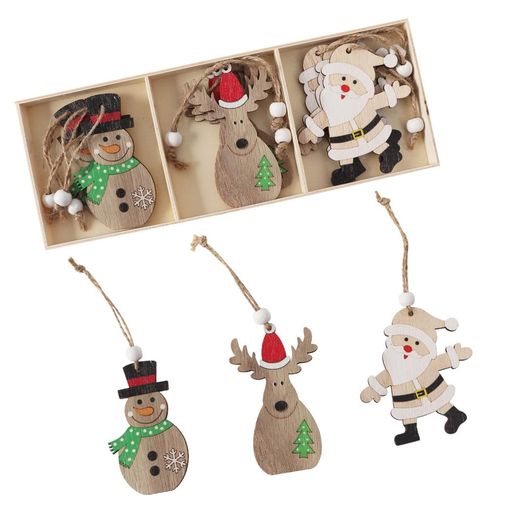 Jimjisクリスマスオーナメント9個クリスマス飾りクリスマスツリー木製デコレーション飾り付けインテリ..