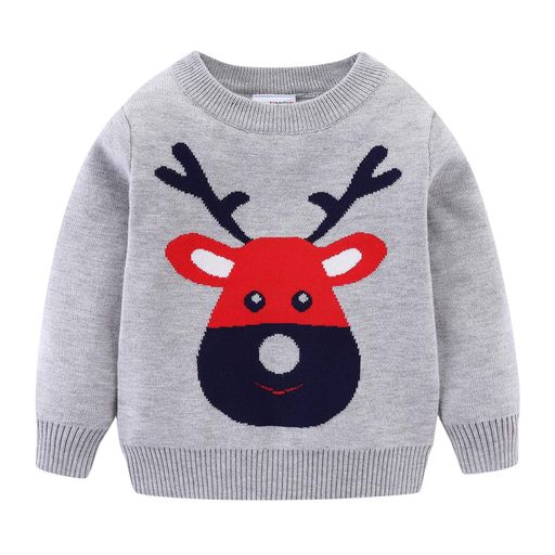 [LSMUDKINGDOM]トナカイセーターキッズ長袖丸首ニットセーターおしゃれ可愛いクリスマス衣装子供グレー130