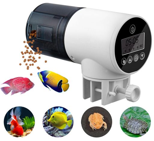 BlueFire 自動給餌器 魚 餌やり器 定時 オートフィーダー 熱帯魚 金魚 水族水槽用タイムフィーダー 静音 配給量調節可能 自動餌やり機 多段階&多回転数 留守中の餌やり