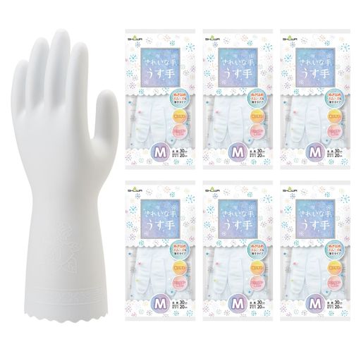 ショーワグローブ 【まとめ買い・炊事手袋】きれいな手うす手 Mサイズ ホワイト 6双セット 裏毛なし ビニール手袋