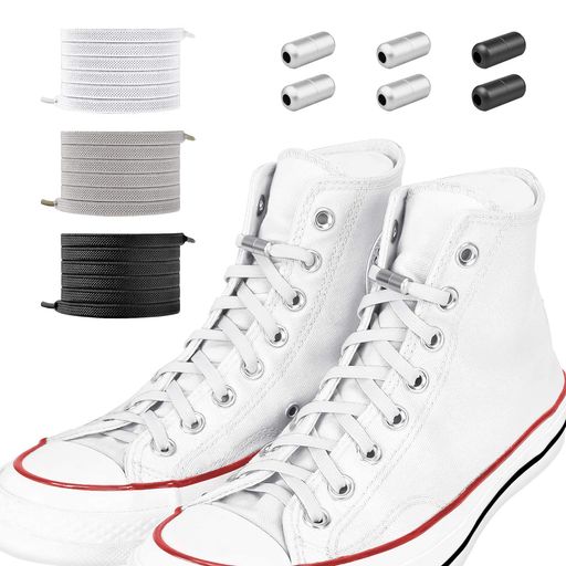 [Newseego.]結ばない靴ひもフラット靴紐3足セット伸縮性伸びる織物ゴム素材メタルターンバックル簡単取..