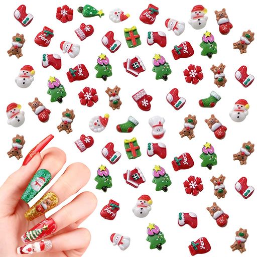 クリスマスネイルパーツ約100個入り3D可愛いサンタ雪だるまクリスマスツリートナカイネイルパーツスト..