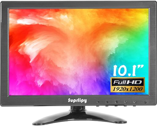 SUPRLIPY 10インチ FHD 小型IPSモニター LCDディスプレイスクリーン 1920X1200 60HZ 16:10 BNC VGA AV入力付き 内蔵ラウドスピーカー CCTV防犯カメラ DVR PC ゲーム機用